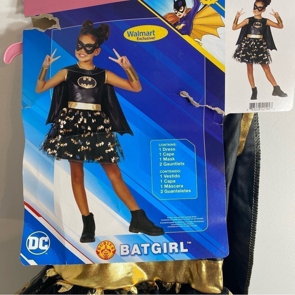Batgirl Costume NEW Dress Medium 7/8 Eye Mask Black Gold Halloween Superhero - Picture 2 of 5
